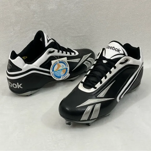 NFL Equipment Reebok PlayDry Hardlink Black &amp; White Football Cleats Shoes Men 14