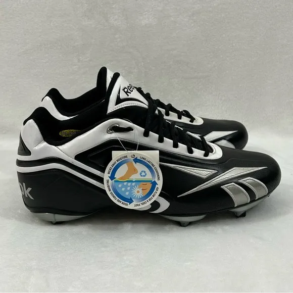 NFL Equipment Reebok PlayDry Hardlink Black &amp; White Football Cleats Shoes Men 14