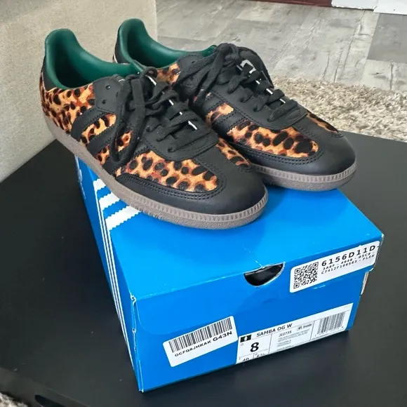 NIB AUTHENTIC Adidas Samba OG Cheetah Print Sneakers Womens 8 Mens 7 Black Green