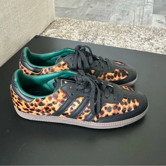 NIB AUTHENTIC Adidas Samba OG Cheetah Print Sneakers Womens 8 Mens 7 Black Green