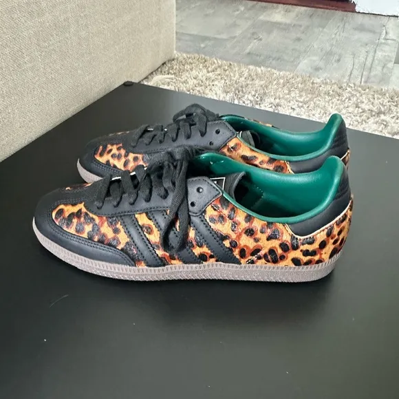 NIB AUTHENTIC Adidas Samba OG Cheetah Print Sneakers Womens 8 Mens 7 Black Green