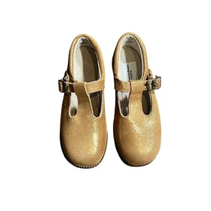 NIB Mon Petit Shoes Gold Shimmer T Strap Hard Soles sz 12 Little Kid