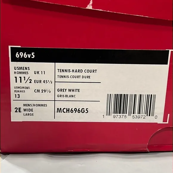 NIB - New Balance Men's 696v5 Tennis Shoes, Grey/ White - Size 11.5
