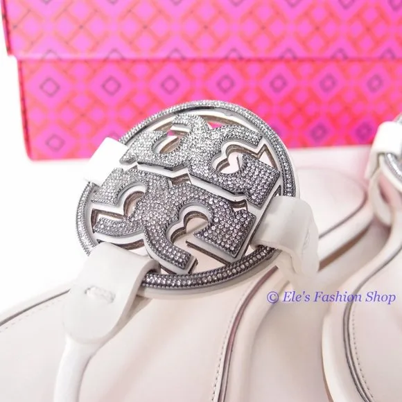 NIB Tory Burch Crystal Miller Leather Sandal BLEACH US 6 6.5 9.5 10 11 AUTHENTIC