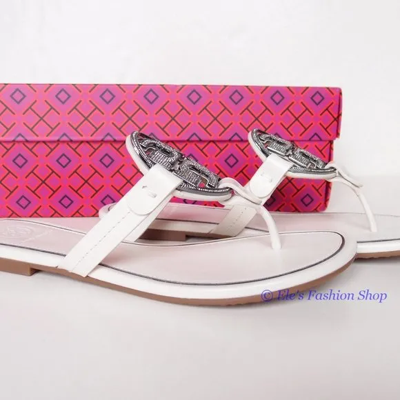 NIB Tory Burch Crystal Miller Leather Sandal BLEACH US 6 6.5 9.5 10 11 AUTHENTIC