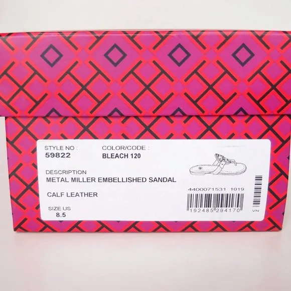 NIB Tory Burch Crystal Miller Leather Sandal BLEACH US 6 6.5 9.5 10 11 AUTHENTIC