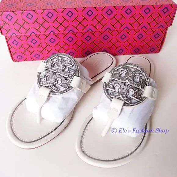 NIB Tory Burch Crystal Miller Leather Sandal BLEACH US 6 6.5 9.5 10 11 AUTHENTIC