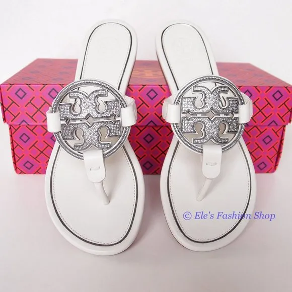 NIB Tory Burch Crystal Miller Leather Sandal BLEACH US 6 6.5 9.5 10 11 AUTHENTIC