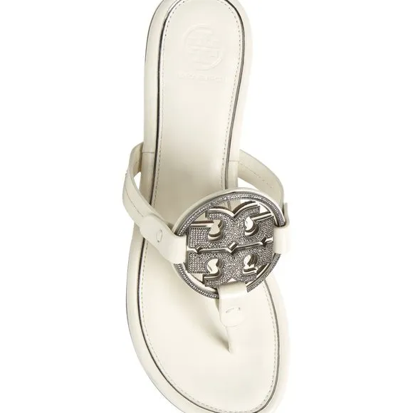 NIB Tory Burch Crystal Miller Leather Sandal BLEACH US 6 6.5 9.5 10 11 AUTHENTIC