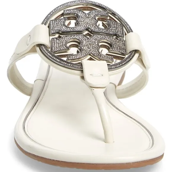 NIB Tory Burch Crystal Miller Leather Sandal BLEACH US 6 6.5 9.5 10 11 AUTHENTIC