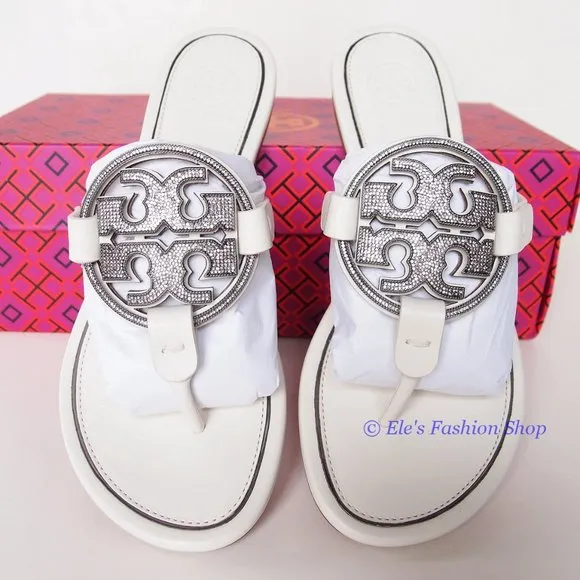 NIB Tory Burch Crystal Miller Leather Sandal BLEACH US 6 6.5 9.5 10 11 AUTHENTIC