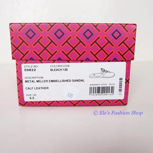 NIB Tory Burch Crystal Miller Leather Sandal BLEACH US 6 6.5 9.5 10 11 AUTHENTIC