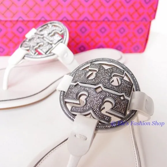 NIB Tory Burch Crystal Miller Leather Sandal BLEACH US 6 6.5 9.5 10 11 AUTHENTIC