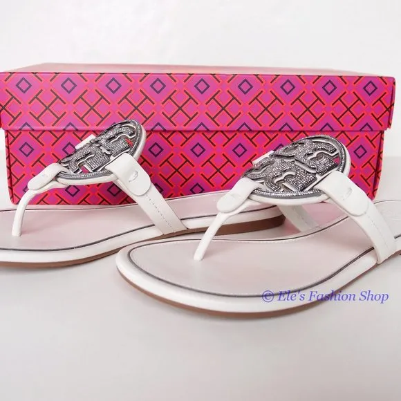 NIB Tory Burch Crystal Miller Leather Sandal BLEACH US 6 6.5 9.5 10 11 AUTHENTIC