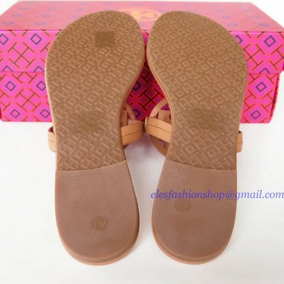 NIB Tory Burch Crystal Miller Leather Sandal TAN US 7 7.5 8 8.5 AUTHENTIC