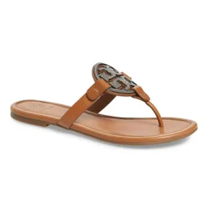NIB Tory Burch Crystal Miller Leather Sandal TAN US 7 7.5 8 8.5 AUTHENTIC