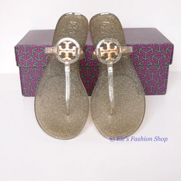NIB Tory Burch Jelly Mini Miller Sandal Green Silver Gold US 9 AUTHENTIC