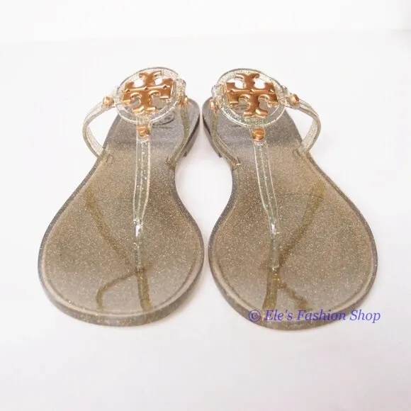 NIB Tory Burch Jelly Mini Miller Sandal Green Silver Gold US 9 AUTHENTIC