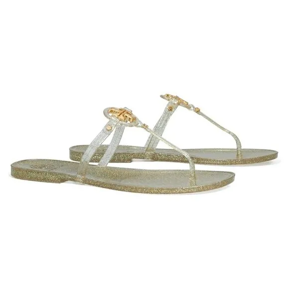 NIB Tory Burch Jelly Mini Miller Sandal Green Silver Gold US 9 AUTHENTIC