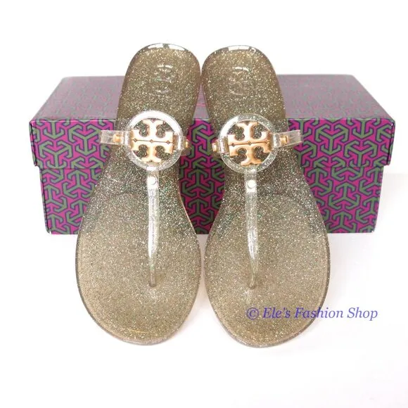 NIB Tory Burch Jelly Mini Miller Sandal Green Silver Gold US 9 AUTHENTIC