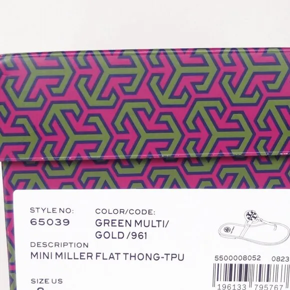 NIB Tory Burch Jelly Mini Miller Sandal Green Silver Gold US 9 AUTHENTIC