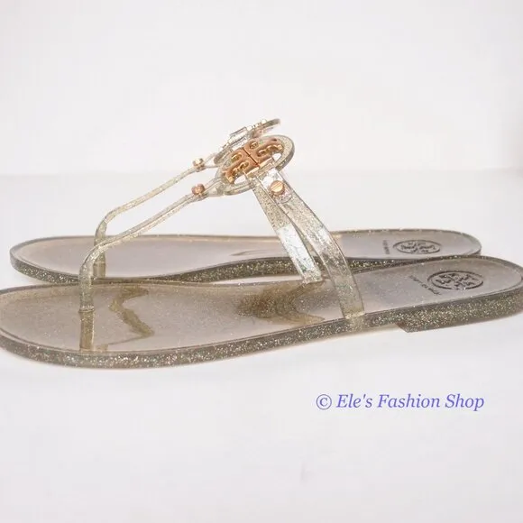 NIB Tory Burch Jelly Mini Miller Sandal Green Silver Gold US 9 AUTHENTIC