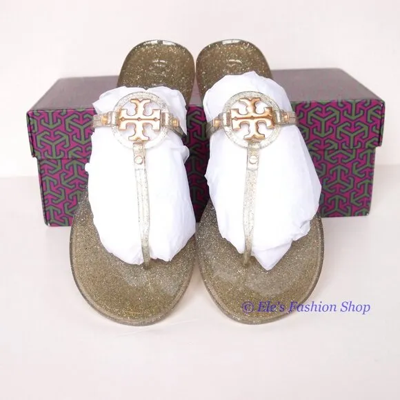 NIB Tory Burch Jelly Mini Miller Sandal Green Silver Gold US 9 AUTHENTIC