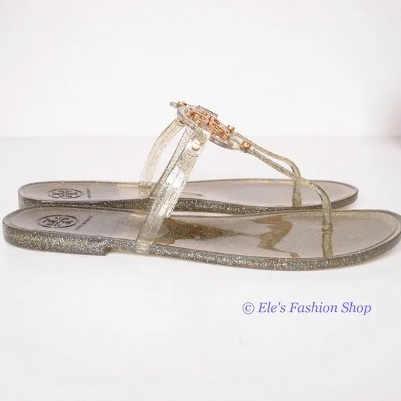 NIB Tory Burch Jelly Mini Miller Sandal Green Silver Gold US 9 AUTHENTIC