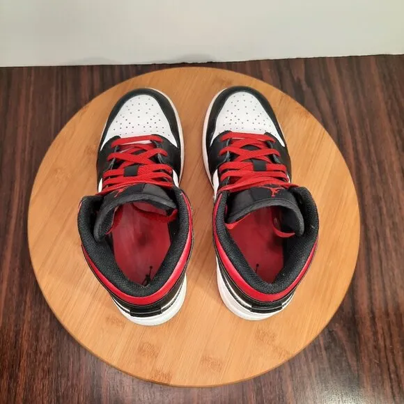 Nike Air Jordan 1 Mid Kids Size 3.5Y Shoes Gym Red Black Basketball Sneakers
