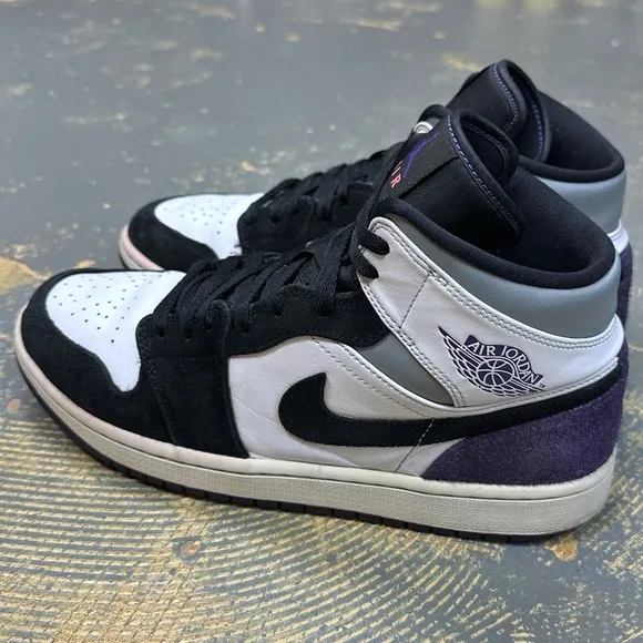 Nike Air Jordan 1 Mid SE Court Black Toe 852542-105 10 Purple