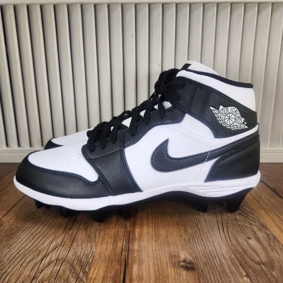 Nike Air Jordan 1 Mid TD Mens 10.5 Black White Panda Football Cleats FJ6805-100