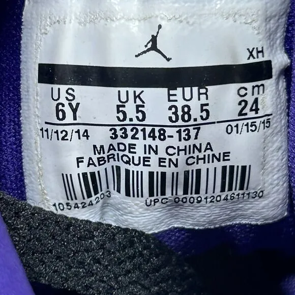 Nike Air Jordan 1 Retro GG Shoes 6Y Women’s 7.5 White Court Purple 332148-137