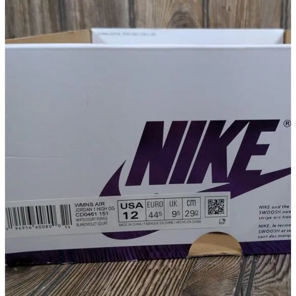 Nike Air Jordan 1 Retro High Purple Athletic Shoes Basketball Sneakers W12 M10.5