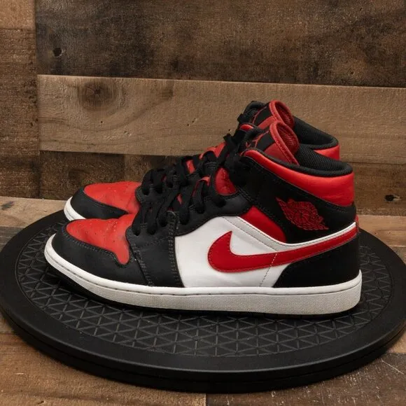 NIKE AIR JORDAN RETRO 1 MID RED BLACK WHITE BASKETBALL SNEAKERS SIZE 9.5