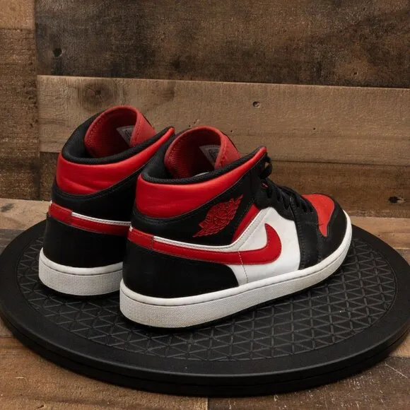 NIKE AIR JORDAN RETRO 1 MID RED BLACK WHITE BASKETBALL SNEAKERS SIZE 9.5