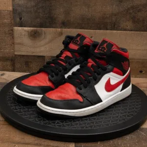 NIKE AIR JORDAN RETRO 1 MID RED BLACK WHITE BASKETBALL SNEAKERS SIZE 9.5