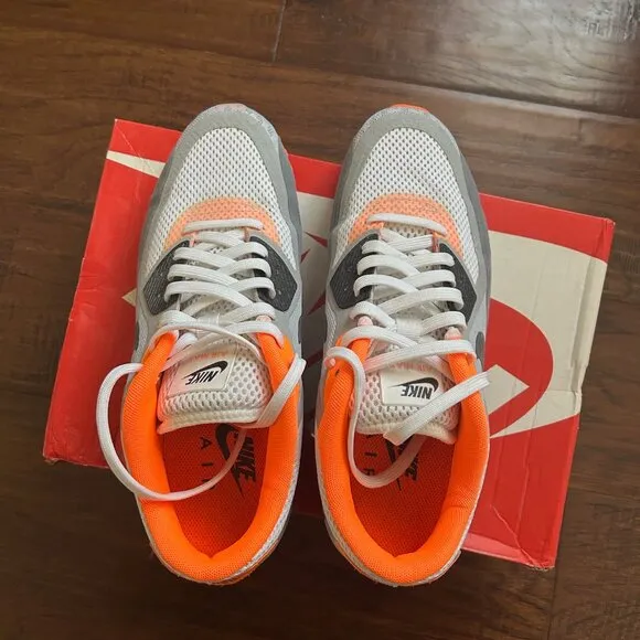Nike Air Max 90 BR Breathe mens size 9 wolf grey and orange 644204-108 w/ box