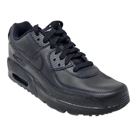Nike Air Max 90 Triple Black Leather HF6358-001 Women's Size 8.5 GS 7Y Youth