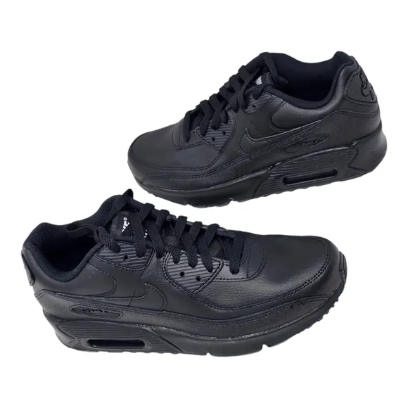 Nike Air Max 90 Triple Black Leather HF6358-001 Women's Size 8.5 GS 7Y Youth