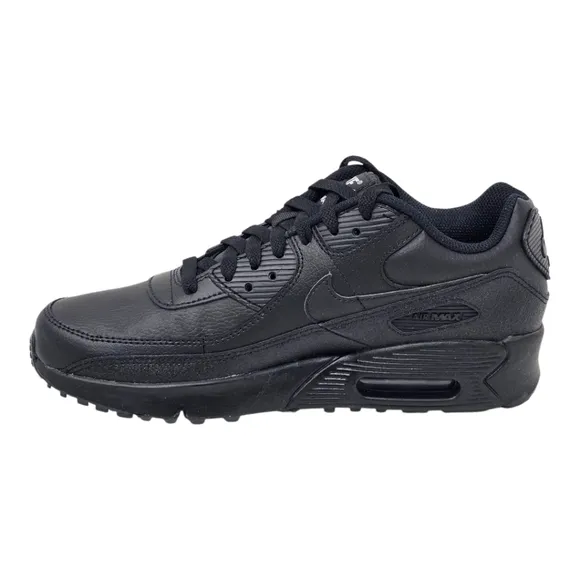 Nike Air Max 90 Triple Black Leather HF6358-001 Women's Size 8.5 GS 7Y Youth