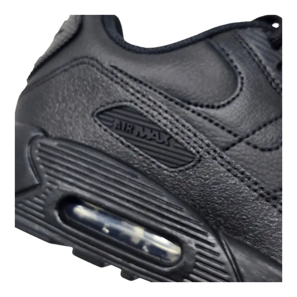 Nike Air Max 90 Triple Black Leather HF6358-001 Women's Size 8.5 GS 7Y Youth