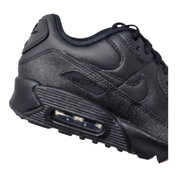 Nike Air Max 90 Triple Black Leather HF6358-001 Women's Size 8.5 GS 7Y Youth