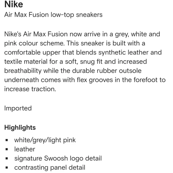 Nike Air Max Fusion athletic sneaker gym shoes