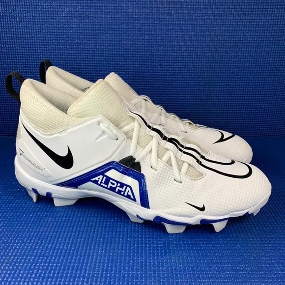 NIKE ALPHA MENACE 3 SHARK Men`s Size 12 White Blue Football Cleats CV0582-101