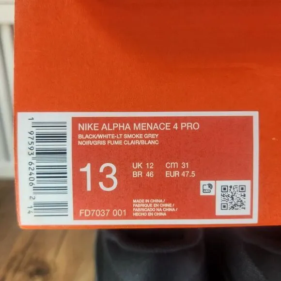 Nike Alpha Menace 4 Pro Football Cleats Men 13 Black Molded Sport FD7037-001 NEW