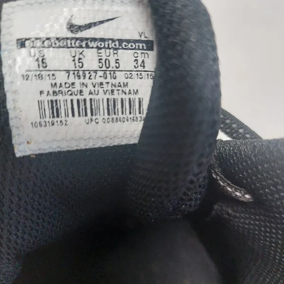 Nike Alpha Pro 2 3/4 TD Shoes Men's 16 Black Low Top Football Cleats.
