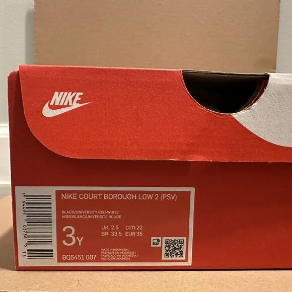 Nike Court Borough Low 2 Pre-School Kids (Size 3Y) Black/Red (BQ5451 007)