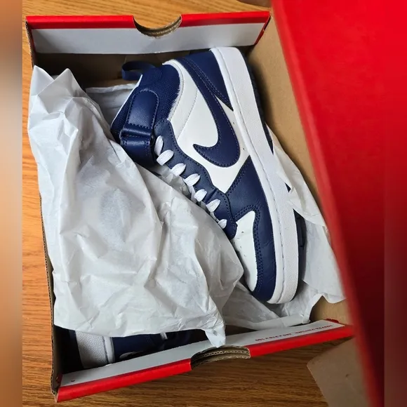 Nike Court Borough Mid 2 Blue/White Leather Big Boys Athletic Shoes, Sz 3.5Y BOX