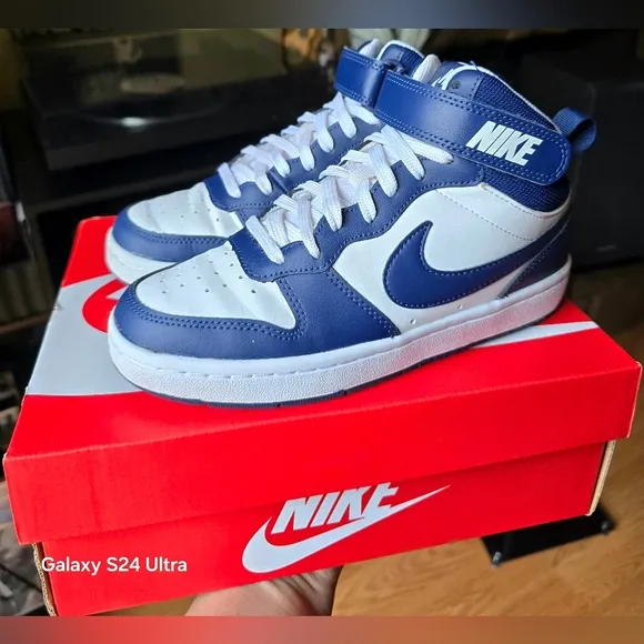 Nike Court Borough Mid 2 Blue/White Leather Big Boys Athletic Shoes, Sz 3.5Y BOX