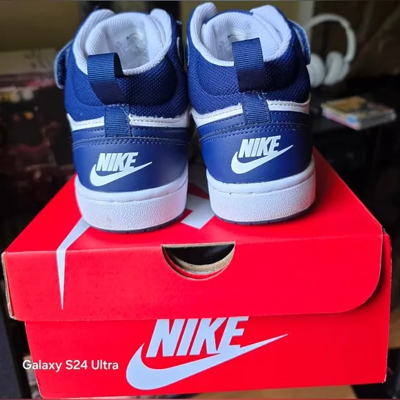 Nike Court Borough Mid 2 Blue/White Leather Big Boys Athletic Shoes, Sz 3.5Y BOX